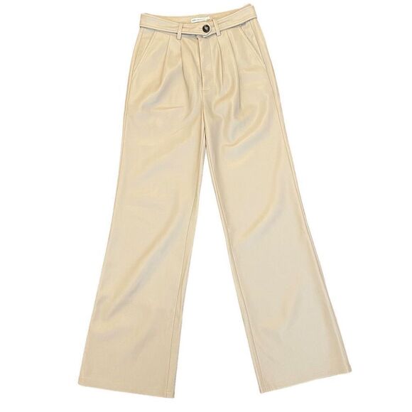 Avec Les Filles Faux Leather High Rise Belted Cream Pants Size Small - Picture 1 of 14